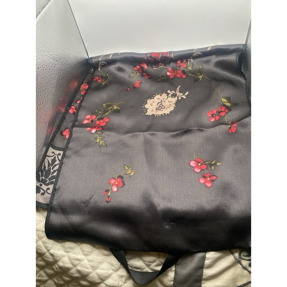 Chárter Club Black And Red Floral Scarf 100% Silk 11'x54'